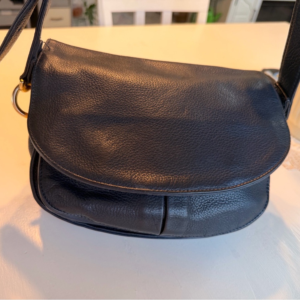 Americana by Sharif Navy Leather Shoulder Crossbody Bag